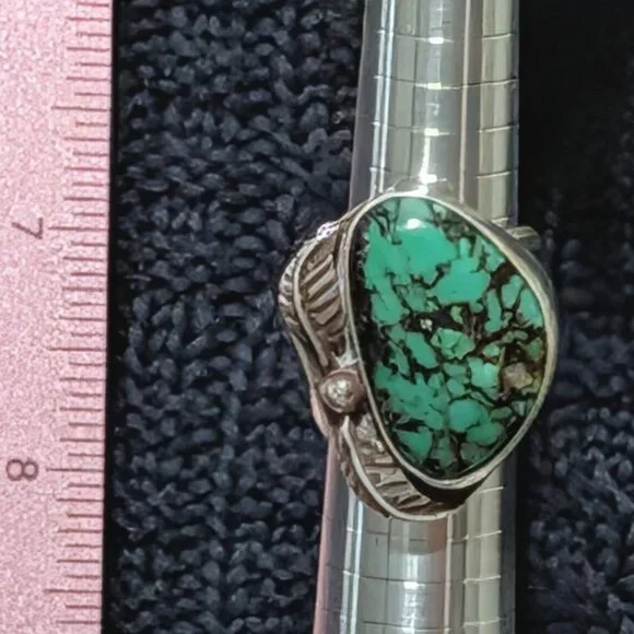 WOW Sz 10 Spiderweb 1970s NAVAJO Native American Turquoise Sterling Silver Ring - Picture 5 of 5